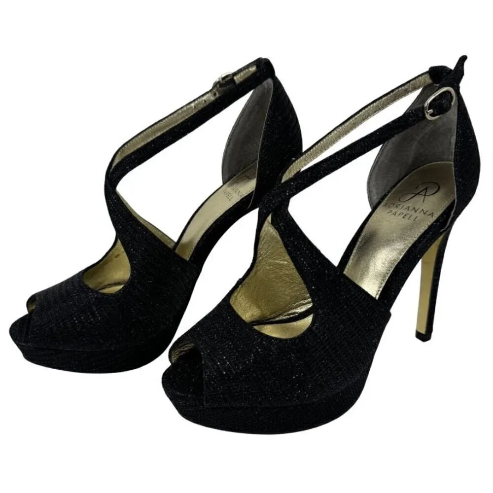 Adrianna Papell NEW Platform Heels Rosalie Black Gavi Glitter Formal Size 6.5M